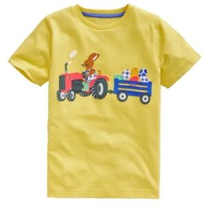 Mini Boden Unisex‎ Yellow Easter Bunny Tractor Short Sleeve T-shirt Size 6-7Y